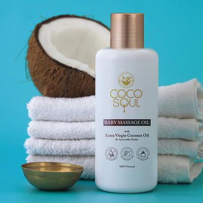 Coco Soul 100% Natural Baby Massage Oil with Extra Virgin Coconut Oil & Ayurvedic Herbs 200 ml - Creams, Lotions & Oils