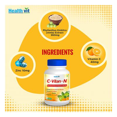 Healthvit C-Vitan-N Plant Based Natural Vitamin C with Zinc Tablet 60's - Vitamin C