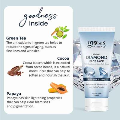 Globus Naturals Revival Diamond Face Pack, Natural & Ayurvedic formula, 100gm each 2's - Masks & Peels