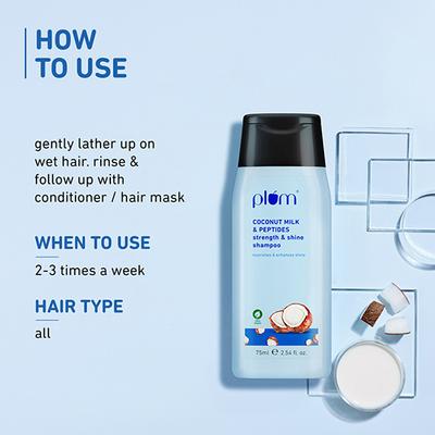 Plum Coconut Milk & Peptides Strength & Shine Shampoo 100% Vegan 75 ml - Shampoos