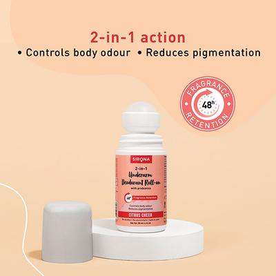 Sirona Underarm Roll On Deodorant for Women & Men Citrus Cheer 50 ml - Intimate Hygiene