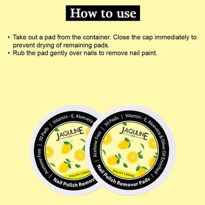 Jaquline USA Nail Polish Remover Pads Italian Lemon (Pack of 30) 1's - Nail Polish Remover