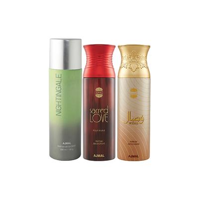 Ajmal 1 Nightingale, 1 Sacred Love And 1 Wisal Deodorants Pack of 3 200 ml - Deodorants/Roll-Ons