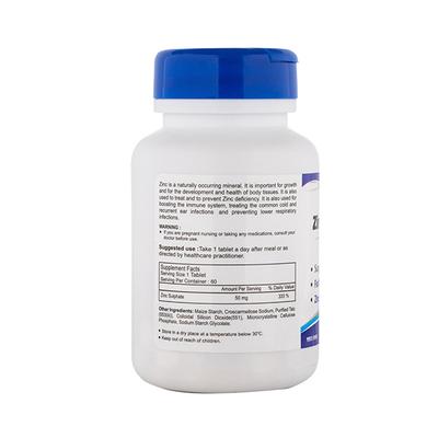 Healthvit Zinc Sulphate 50mg for Supports A Healthy Immune System, Healthy Skin, Supports Cell Growth, Antioxidant Supplement - Tablets 60's - Calcium And Minerals