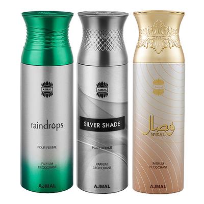 Ajmal Raindrops Silver Shade Wisal Deodorant Spray (Pack of 3) 200 ml - Perfumes (Edt/Edp)