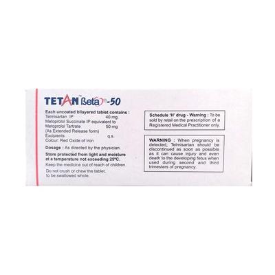 Tetan Beta 50mg Tablet 15'S - Hypertension-Ang