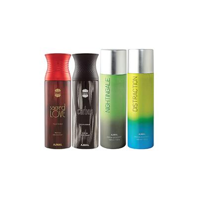 Ajmal 1 Sacred Love, 1 Carbon, 1 Nightingale And 1 Distraction Deodorants Pack of 4 200 ml - Deodorants/Roll-Ons