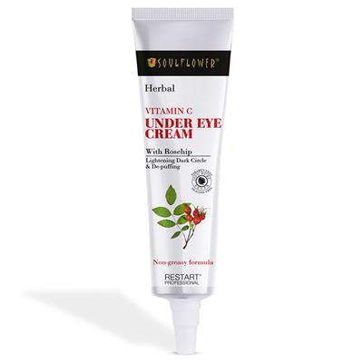 Soulflower Herbal Vitamin C Under Eye Cream with Rosehip- Lightening Dark Circle & De-puffing 15 gm - Under Eye Creams & Serums