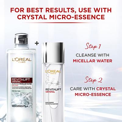 L'Oreal Paris Revitalift Crystal Purifying Micellar Water With Oil-Free Technology, Cleanses pores & removes makeup 95 ml - Face Wash & Cleansers