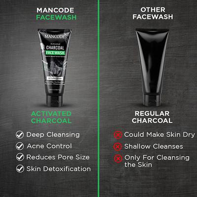Mancode Activated Charcoal Face Wash for Men - Deep Cleansing & Detoxifying for Clear Skin 100 ml - Face Wash & Cleansers