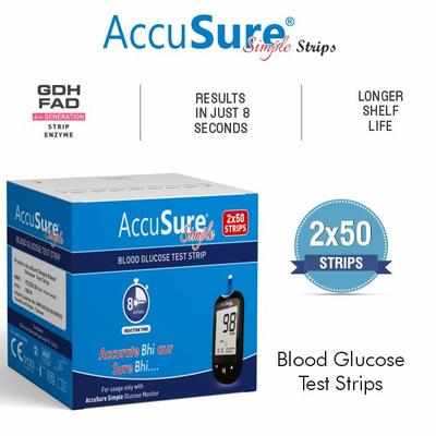 AccuSure Simple Gluco Test Strip 100's - Blood Glucose Monitors/Strips