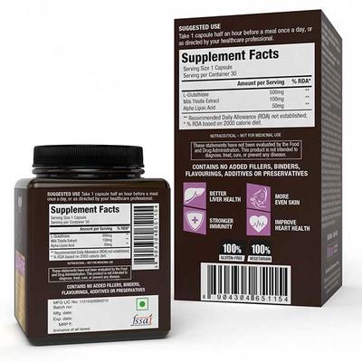 WOW Life Science 500 mg Glutathione Veg Capsule - Milk Thistle Extract 60's - Herbal Dietary Supplement