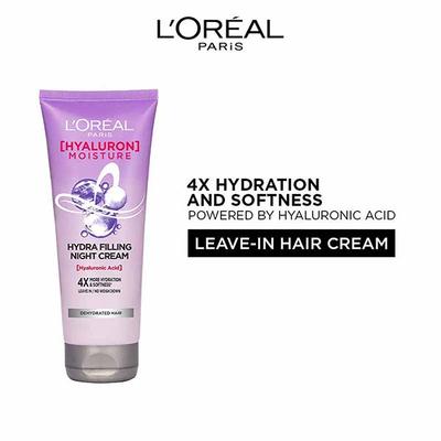 L'Oreal Paris Hyaluron Moisture Hydra Filling Night Cream 4X More Hydration & Softness Leave In/No Weight Down Dehydrated Hair 180 Ml - Hair Creams