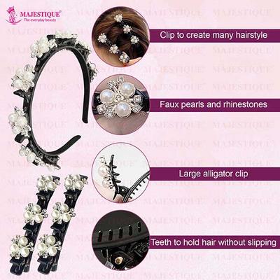 Majestique Double Layer Twist Plait Headband With Pearl Flower Alligator Clips - 3 Pcs Multicolor 1's - Hair Clips/Bands