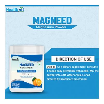 Healthvit Magneed Magnesium Powder - Orange Flavour 300 gm - Calcium And Minerals