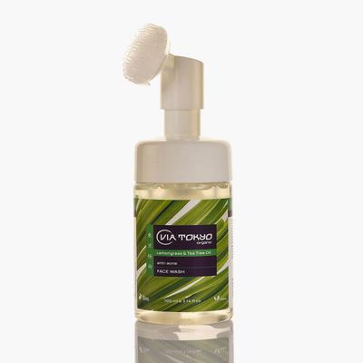 VIA TOKYO ORGANIC Lemongrass & Tea Tree Oil Foaming Face Wash with Brush, Anti - Acne, No Sulphates, No Paraben 100 ml - Face Wash & Cleansers