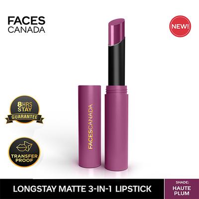 Facescanada Long Stay 3-In-1 Matte Lipstick Primer + Lip Balm Chamomile and Shea Butter Haute Plum 08, 2gm - Lipsticks