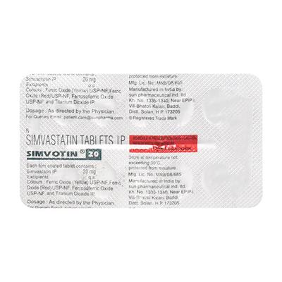 Simvotin 20mg Tablet 10'S - High Cholesterol-Dys