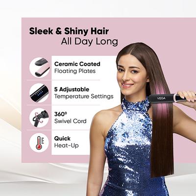 Vega Dive Shine Hair Straightener for Women- 5 Temperature Settings and Quick Heat Up, (VHSH-36) 440 gm - Straighteners