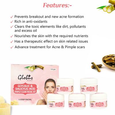 Globus Remedies Pimple Clear Glycolic Acid and Salicylic acid Facial Kit 110 gm - Facial Kits