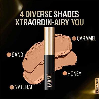 Lakme Xtraordin-airy Mattreal Mousse Concealer, conceals dark circles, even skin tone, Caramel, 9 gm - Concealer