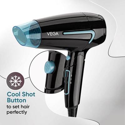 VEGA U-Style 1600 Foldable Hair Dryer For Men & Women With Cool Shot Button VHDH-24 Black 1 gm - Hair Dryers