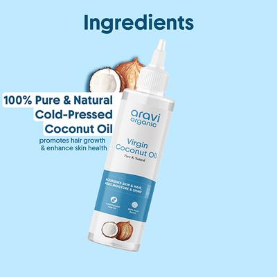 Aravi Organic 100% Pure and Natural Cold Pressed Coconut Carrier Hair Oil 200 ml - Hair Oils