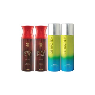 Ajmal 2 Sacred Love And 2 Distraction Deodorants Pack of 4 200 ml - Deodorants/Roll-Ons