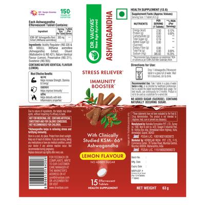 Dr. Vaidya's Ashwagandha Effervescent Tablets - Lemon Flavour 15's - Speciality Medicines
