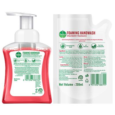 Dettol Foaming Handwash Combo - Strawberry (Pump 250 ml + Refill 200 ml) - Hand Wash & Soaps