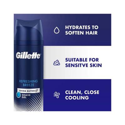 Gillette Shaving Gel Refreshing Breeze with Cocoa Butter, White 195 gm - Shaving Gels