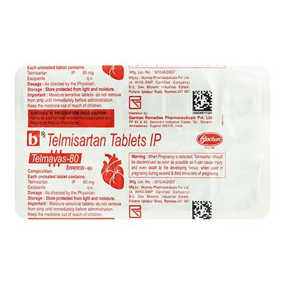 Telmavas 80Mg Tablet 10's - Hypertension-Ang