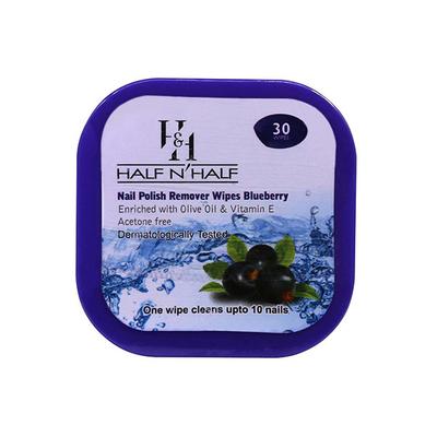 Half N Half Nail Polish Remover Wipes, Blueberry Enriched with Olive Oil & Vitamin E 30 Pcs 1's - Nail Polish Remover