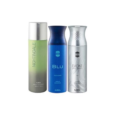 Ajmal 1 Nightingale, 1 Blu Homme And 1 Evoke Silver Edition For Him Deodorants Pack of 3 200 ml - Deodorants/Roll-Ons