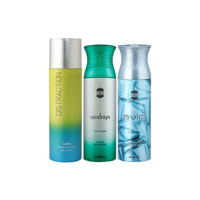 Ajmal 1 Distraction , 1 Raindrops Femme And 1 Avid Deodorants Pack of 3 200 ml - Deodorants/Roll-Ons