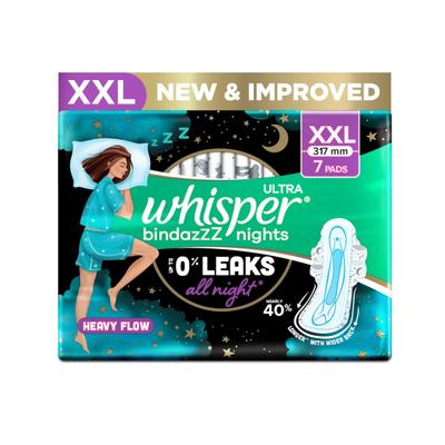 Whisper Ultra Bindazzz Nights Sanitary Pads (XXL) 7s - Sanitary Napkins