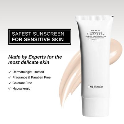 The Formularx Sun Relief Ceramide Silk Sunscreen SPF 50 PA++++ with Niacinamide & Peptide 50 gm - Body Sunscreen