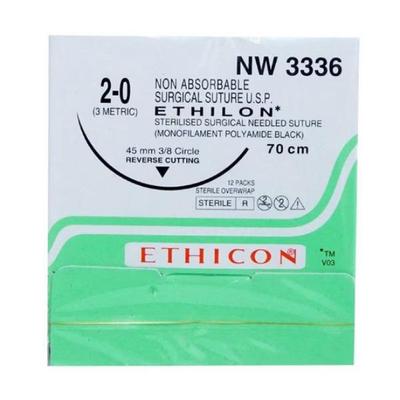 Ethilon 2-0 (3 metric) (70 cm) NW 3336 (Reverse Cutting) 45 mm 3/8 Circle - Catheters & Tubes