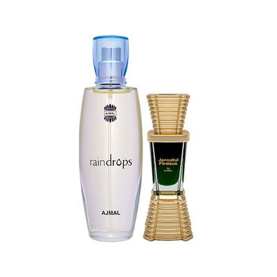 Ajmal Raindrops EDP Floral Chypre Perfume And Jannatul Firdaus Concentrated Perfume Oil Oriental 60 ml - Perfumes (Edt/Edp)