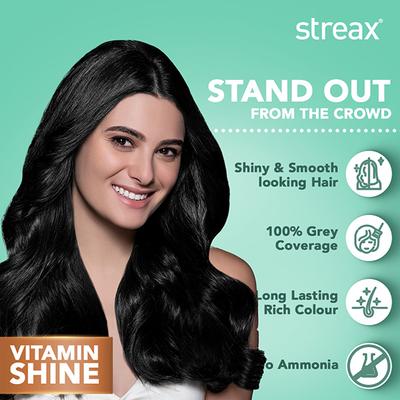 Streax Hair Colour - Natural Black (60gm+60ml+20gm) 1's - Crème