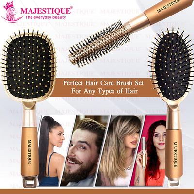 Majestique Paddle Detangling, Oval and Round Hair Brush Set for Blow Drying and Detangler 3's - Hair Brushes