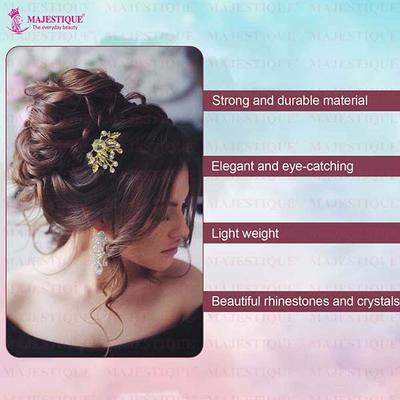 Majestique Flower Hair Clips Accessories Crystal Rhinestone Bridal Pin For Women, Girls 2's - Hair Clips/Bands