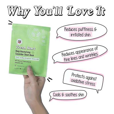 Myglamm Popxo Fresh Start Deep Moisturising Cucumber Sheet Mask Cools, Soothes & Hydrates Thirst Skin with Vitamin C, Niacinamide & Hyaluronic Acid 30gm - Sheet Masks