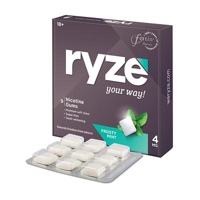 RYZE SUGAR FREE FROSTY MINT NICOTINE 4mg Gum 9's - Smoking cessation