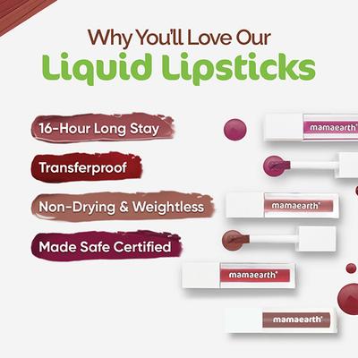 Mamaearth Feather Light Liquid Matte Mini Lipstick with Coconut & Vitamin E for 16-Hour Long Stay (Weightless & Non-Drying) - 02 Nude Punch 1.2 ml - Lipsticks