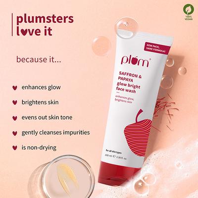 Plum Saffron Papaya Glow Bright Face Wash Enhances Glow Brightens Skin 100 ml - Face Washes
