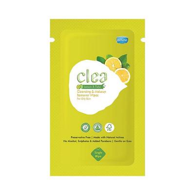 Clea Cleansing & Makeup Remover Wet Wipes (Lemon & Tulsi) (10's Sachets/Pack) 1's - Make Up Removers