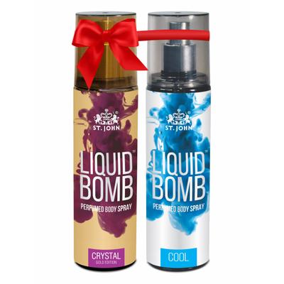 St. John Liquid Bomb Crystal Gold Edition Body Spray 150 ml + Liquid Bomb Cool Body Spray 150 ml - Women Perfumes (Edt/Edp)