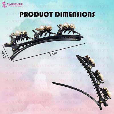 Majestique Stylish Pearl Braid Duckbill Clips, Styling Hair Pins, Crystal Stone 2's - Hair Clips/Bands