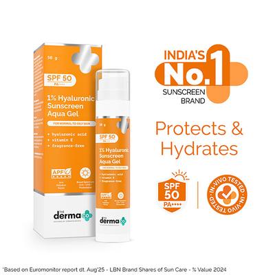 The Derma Co. 1% Hyaluronic Sunscreen Hydrating Gel SPF 50 PA ++++ for Sensitive Skin 50 gm - Face Sunscreen